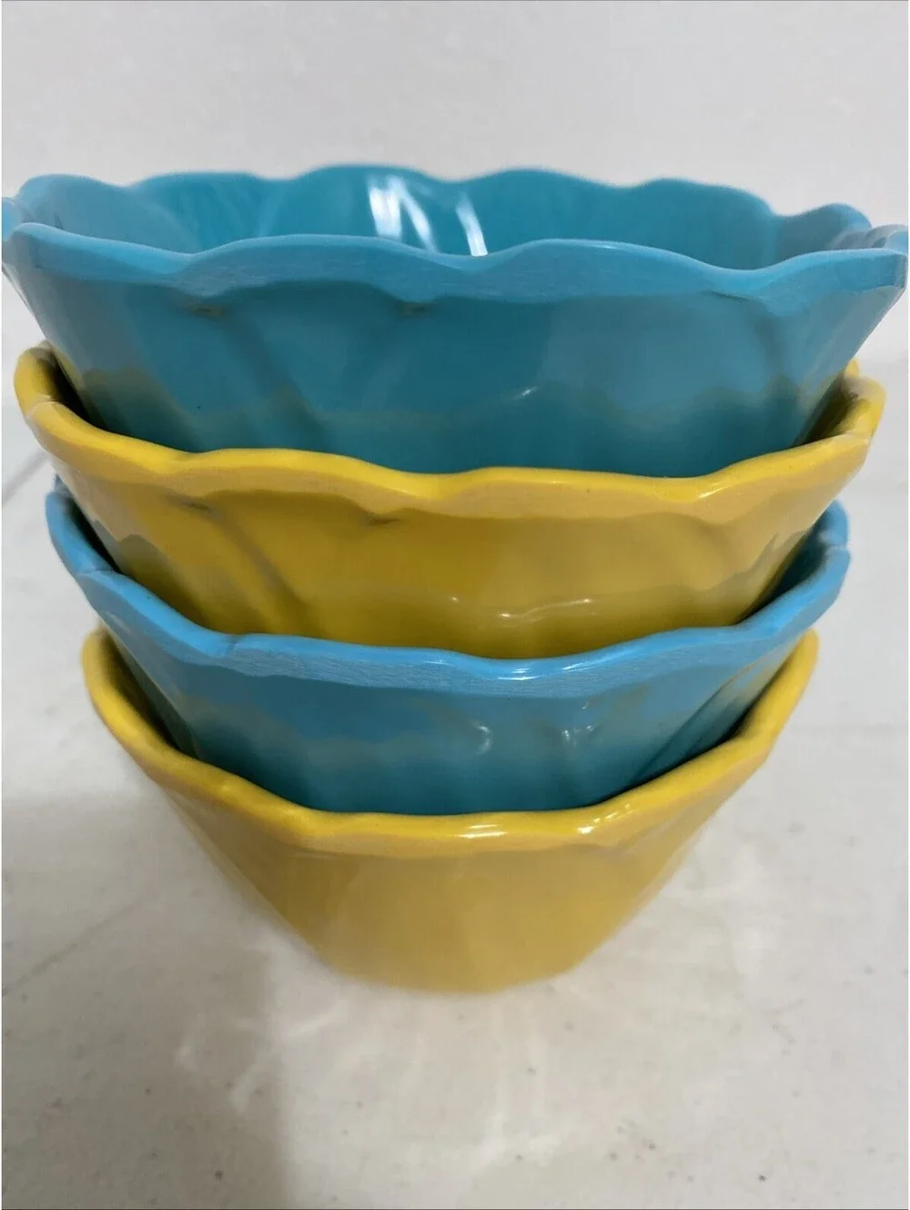 4) Pier 1 2Yellow 2blue 12 Oz Melamine Bowls Flower Petals Dessert Dipping Prep